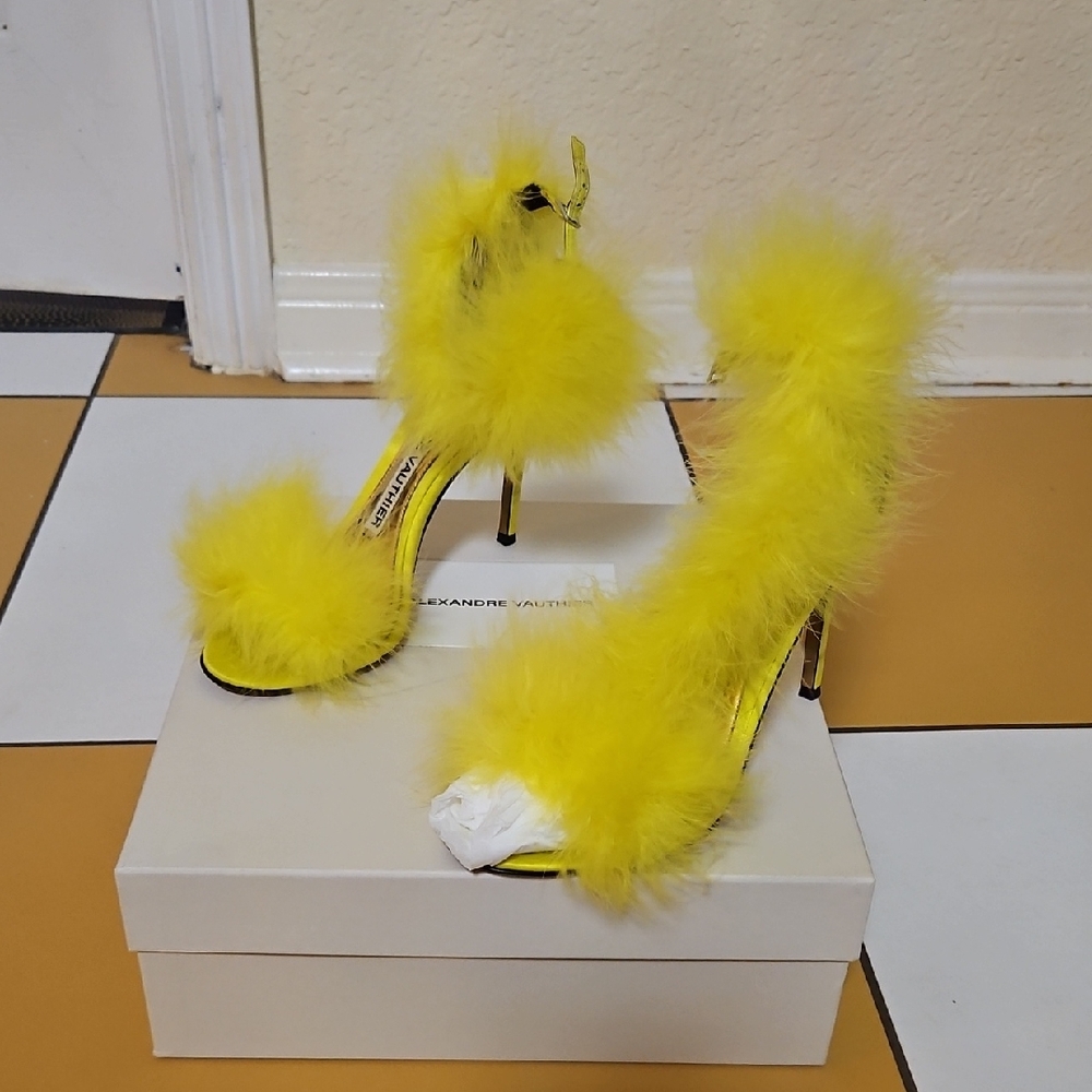 Vibrant Yellow Feathered Heels